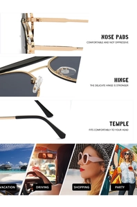 Detail view of gold metal pilot sunglasses featuring nose pads and stable hinge construction