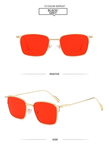 Vorder- und Seitenansicht der stilvollen goldenen quadratischen Metall-Sonnenbrille