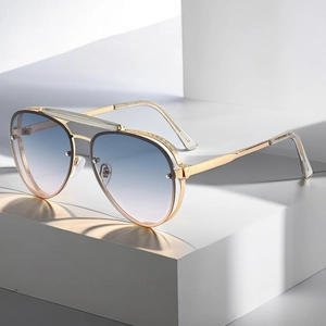 Aviator Sunglasses Metal Square Frame Retro Double Bridge Gradient Lenses UV400 Fashion Eyewear For Men Women