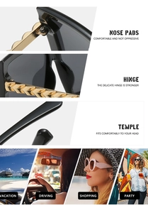 Vue macro des charnières dorées et branches ondulées sur lunettes carrées noires mode