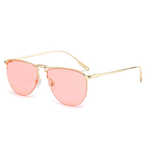 Fashionable golden metal square frame aviator sunglasses with pink orange gradient lenses