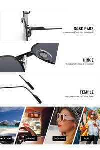 Detailsicht der quadratischen Metall-Sonnenbrille mit Nasenpads und Scharnierfunktionen
