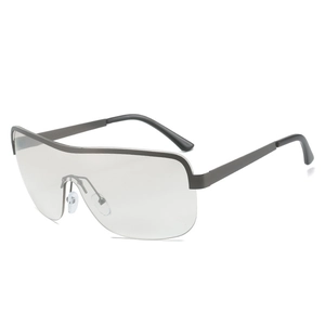 Lunettes de soleil Y2K demi-cerclées avec verres gris et monture en métal chic
