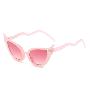 Lunettes de soleil œil-de-chat roses chics avec branches ondulées et verres dégradés