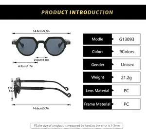 Size chart for oval sunglasses G13093 showing exact lens and frame dimensions in cm