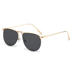 Classic gold metal pilot sunglasses with retro double bridge and dark grey lenses for unisex