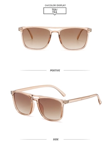 Detailed view of tea brown pilot sunglasses with side and front angles and CE marking