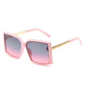 Lunettes de soleil carrées roses surdimensionnées avec branches en métal doré tressé