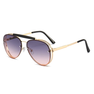 Vintage gold metal double bridge aviator sunglasses with purple gradient lenses