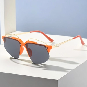 Lunettes De Soleil Y2K À La Mode Demi-Cerclées En Métal Verres PC Carrés Protection UV400 Tendance Unisexe