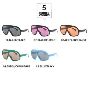 Collage showing five color options of oversized square fashion sunglasses with bold frames