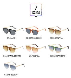 Grille détaillée des lunettes de soleil Y2K demi-cerclées en sept couleurs et branches dorées