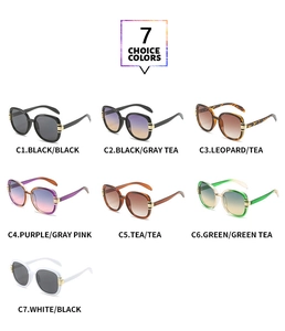 Detailed grid showing seven stylish square-frame sunglasses in various trendy colors