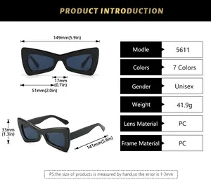Size chart for Y2K butterfly sunglasses showing frame width, lens size, and PC material specs