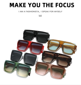 Detailed close-up showing square oversized sunglasses in seven stylish assorted colors