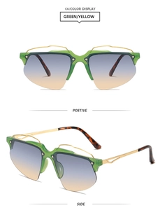 Lunettes Y2K demi-cerclées vertes avec verres dégradés et branches en métal doré