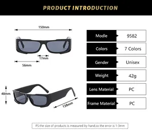 Size chart for Y2K oversized wrap sunglasses showing exact frame and lens dimensions