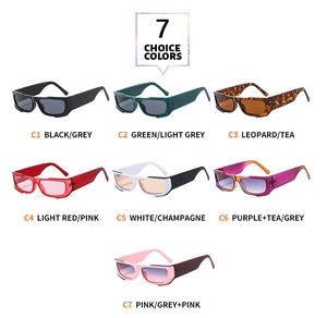 Grid view showcasing seven vibrant color options for Y2K rectangular frame sunglasses