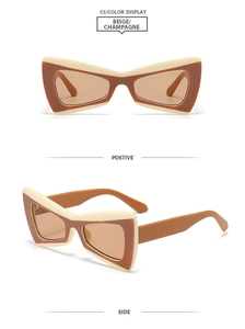 Front and side view of Y2K butterfly sunglasses in beige and champagne two-tone finish