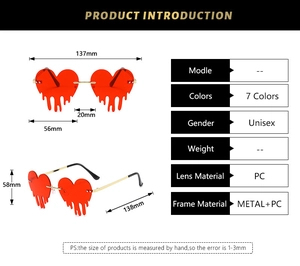 Tableau des tailles pour lunettes de soleil coeur rouge sans monture avec dimensions