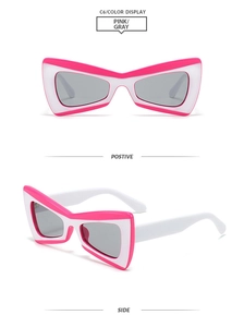 Detailed front and side views of pink and white butterfly style Y2K fashion sunglasses