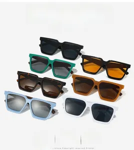 Collection of oversized square sunglasses displayed in seven stylish vibrant color options