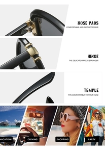 Detail showing smooth integrated nose pads and sturdy gold metal hinges on square sunglasses