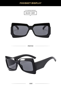 Vues de face et de profil de lunettes de soleil carrées noires avec verres gris