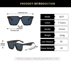 Detailed size chart and technical specifications for square frame fashion sunglasses