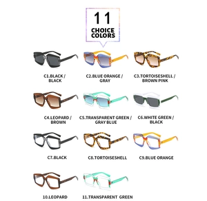 Matrix display of 11 color options for oversized square geometric sunglasses and frames