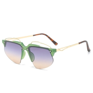 Lunettes Y2K à demi-monture avec bord vert et verres dégradés violet et orange