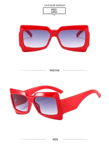 Détails des lunettes de soleil carrées rouges surdimensionnées avec verres dégradés gris