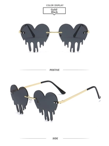 Vues détaillée de face et de côté de lunettes dorées sans monture avec verres cœur fondu