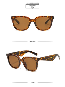 Vues détaillées de face et de côté des lunettes de soleil léopard C5 avec verres bruns