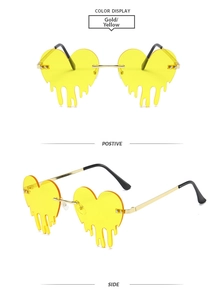 Lunettes de soleil sans monture en forme de cœur avec verres dégradés jaunes et métal doré