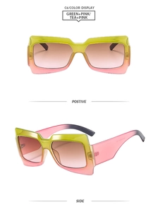 Vues de face et de profil de lunettes carrées avec dégradé de vert à rose