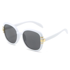 Fashionable white square frame sunglasses with dark lenses and gold metal accents