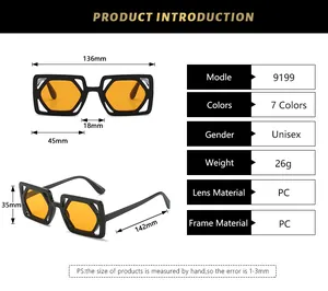 Tableau des tailles détaillé et spécifications des lunettes de soleil carrées ajourées