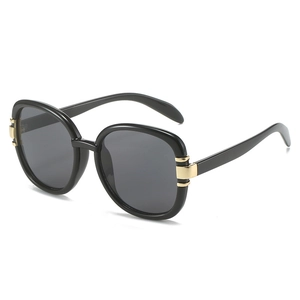 Chic square frame sunglasses in black with elegant gold metal accents and dark lenses