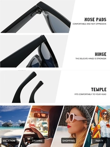 Vues détaillées des charnières renforcées et branches ergonomiques de lunettes de soleil