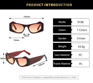Detailed size chart for vintage irregular sunglasses with exact frame dimensions