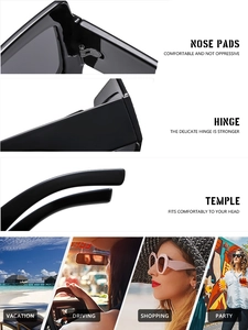 Détails de lunettes de soleil carrées avec charnières renforcées et nez intégré