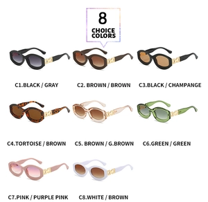 Grille de lunettes de soleil ovales en huit coloris avec branches à détails de chaîne dorée