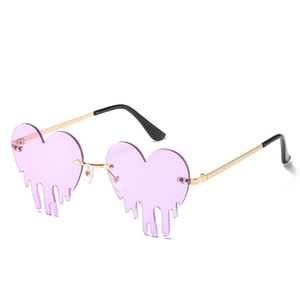 Lunettes de soleil cœur sans monture dorées avec verres violets effet fondant