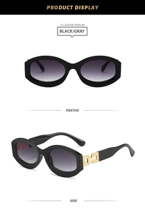 Détails des lunettes de soleil ovales vintage avec charnières en métal doré texturé