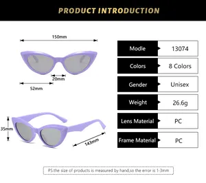 Tableau des tailles détaillé des lunettes œil de chat rétro avec dimensions de monture PC