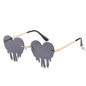Lunettes de soleil cœur sans monture avec effet goutte de métal et verres gris foncé