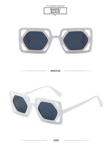 Vues de face et de profil de lunettes de soleil carrées blanches évidées à verres foncés