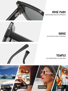 Detail of luxury geometric sunglasses showing strong metal hinges and comfort nose pads