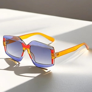 Geometric Oversized Sunglasses PC Frame UV400 Protection Fashion Multi Color Splicing Retro Square Eyewear For Unisex